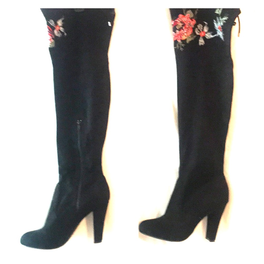 Black suede thigh high boots